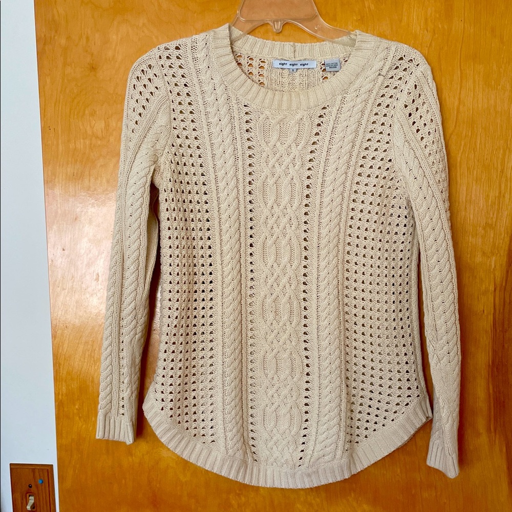 Eight Eight Eight Tan Crew Neck Cotton Sweater - Picture 1 of 8